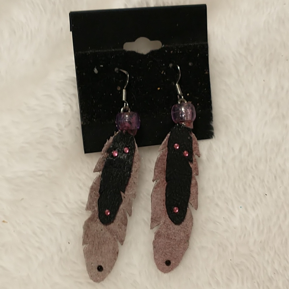 Leather Feather Earrings